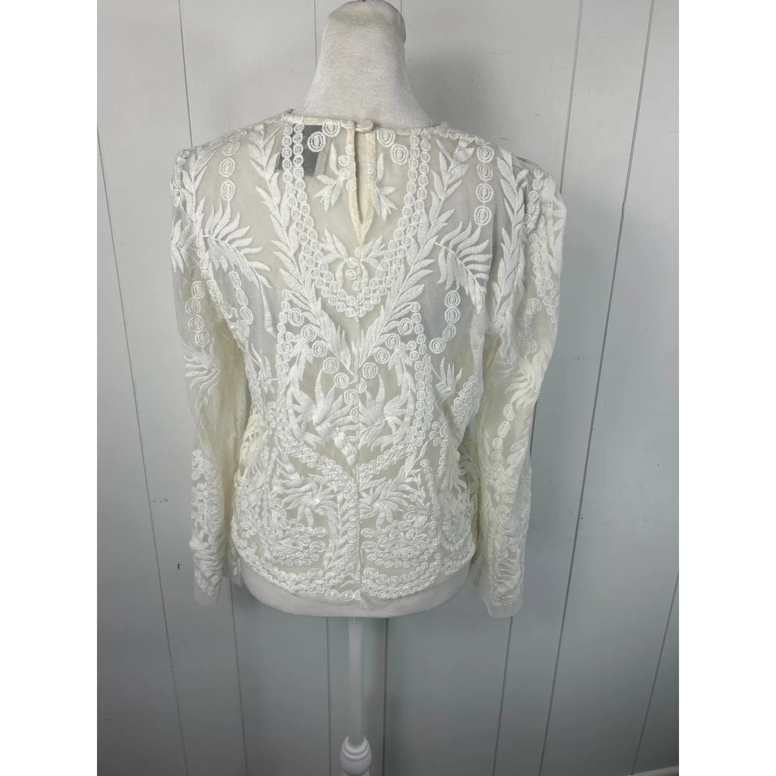 Mason by Michelle Lace Long Sleeve Top in White. Size 4. White - Image 3