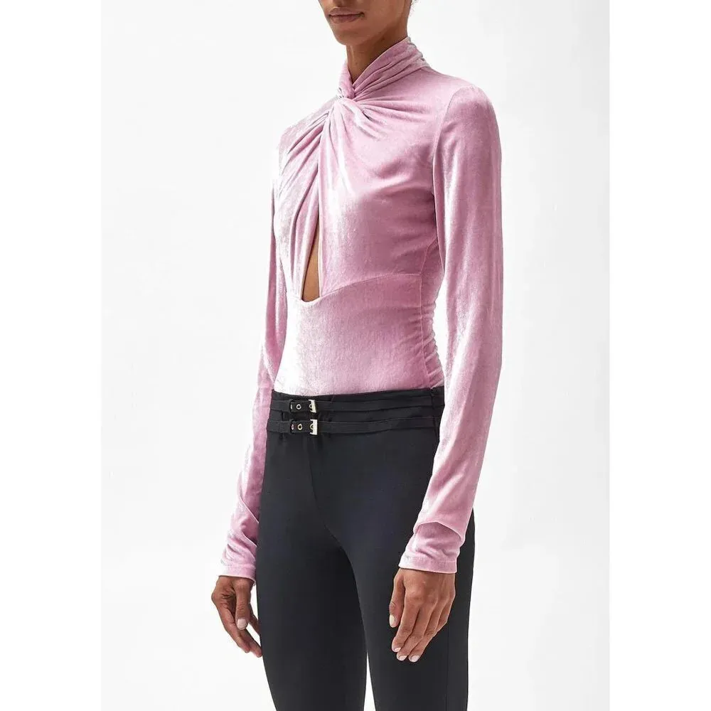Blumarine Velvet Bodysuit in Lilac Chiffon 42 New Womens Long Sleeve Blouse Pink Size undefined - Image 12