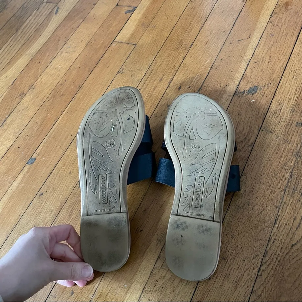 Black and Tan Slip-On Sandals with Suede Straps - Image 3