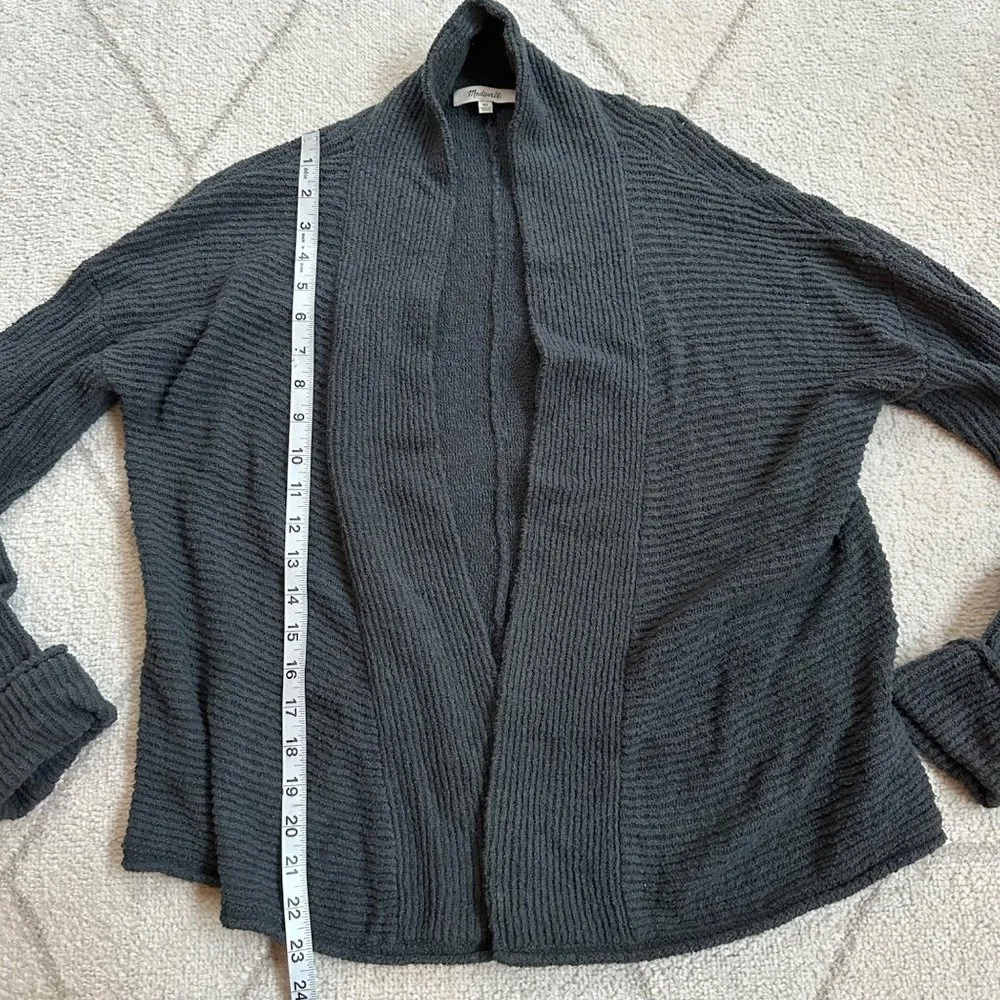 Madewell Blue Slate Ribbed Cropped Open Front Cardigan Shawl Collar sz Xs - Image 4