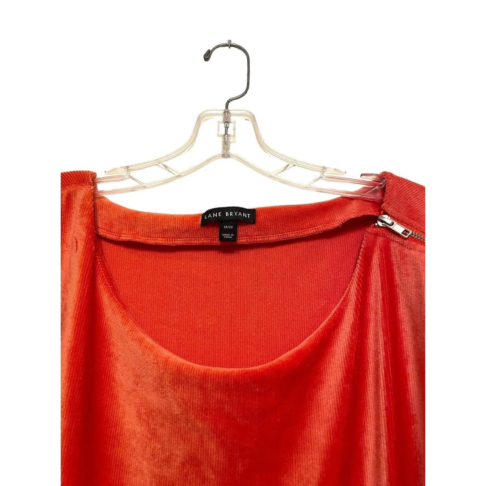 Lane Bryant Long Sleeve Boatneck Top Size 18/20 Coral Orange Chenille‎ Zipper - Image 6