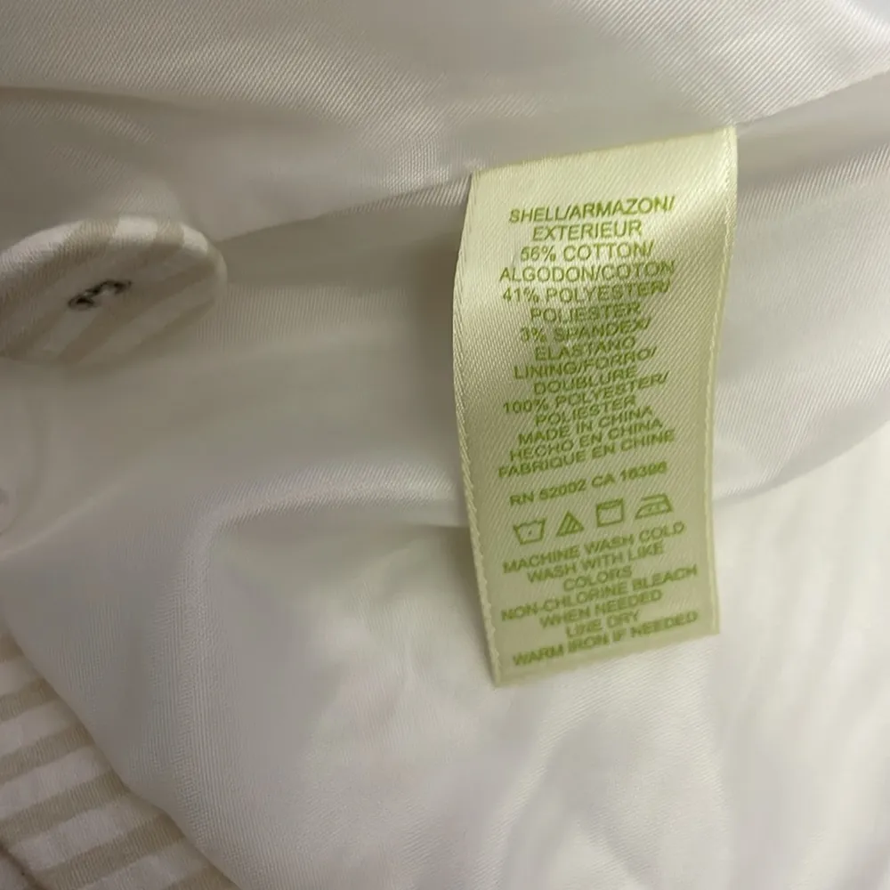 Tan & White Seersucker Stripe 3/4 Sleeve 2 Button Blazer Size 12 - Image 16