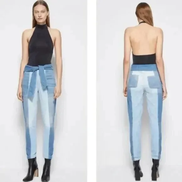 Jonathan Simkhai Henley Tie Waist Straight Two Tone Jeans Size 28 Blue - Image 2