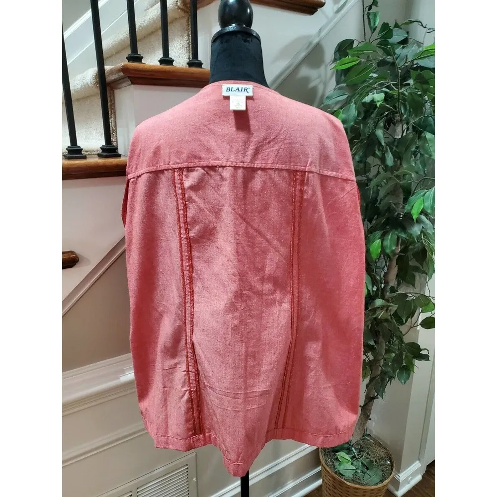 Blair Womens Solid Pink Cotton Long Sleeve Full Zip Front Casual Jacket Size 2XL - Image 8