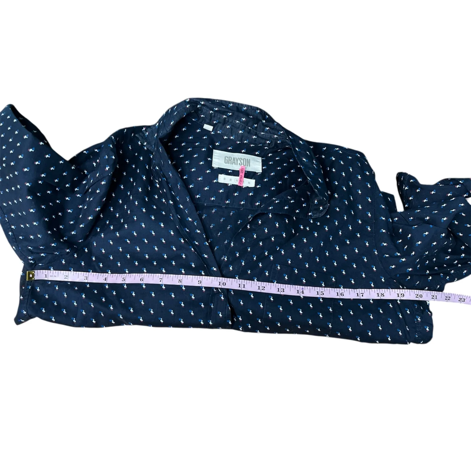 Grayson Frank & Eileen Pelican Bird Print Womens Shirt Medium Cotton Sustainable Blue - Image 9