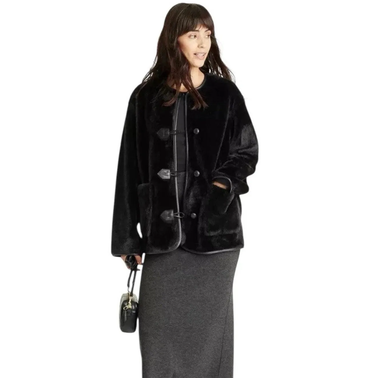 Universal Thread Women's Faux Fur Black Coat Size XL - Image 3