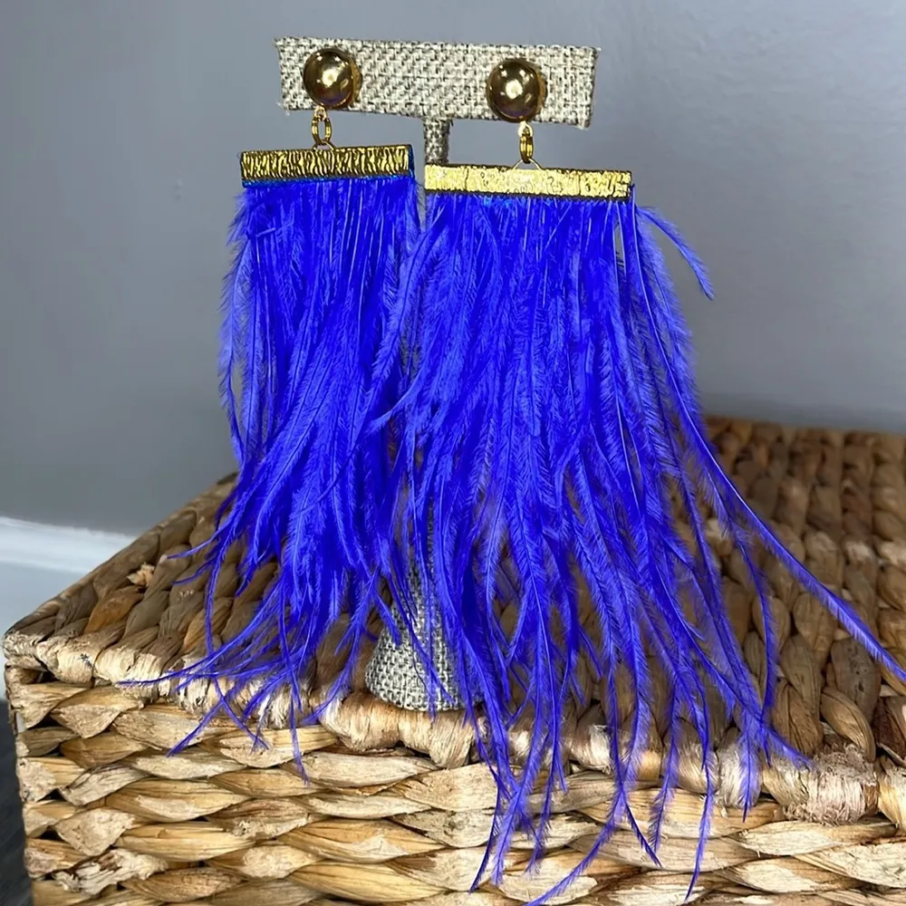 NEW Electric Blue Feather Earrings - Image 4