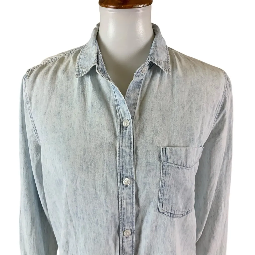 Rails Ingrid Raw Hem Denim Button Down Shirt Small Light Wash Distressed Western - Image 5