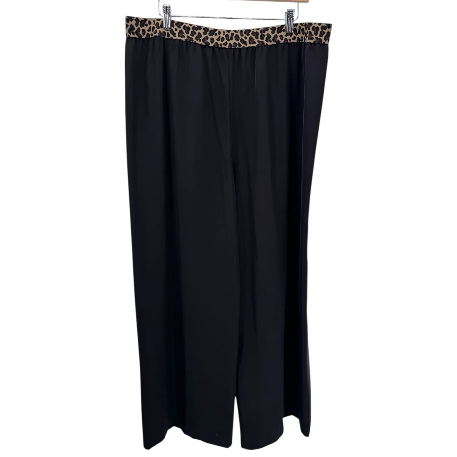 John Mark Wide Leg Relaxed Pants XL Women's Black Cheetah‎ Print Elastic Band - Image 4