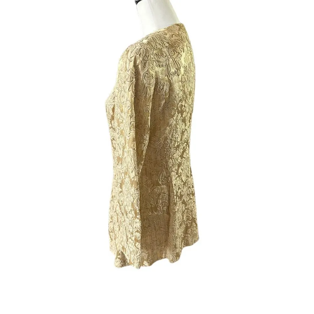 Cache Carmen Marc Valvo Gold Jacquard Jacket Evening Formal Long Sleeve Sz 8 - Image 6