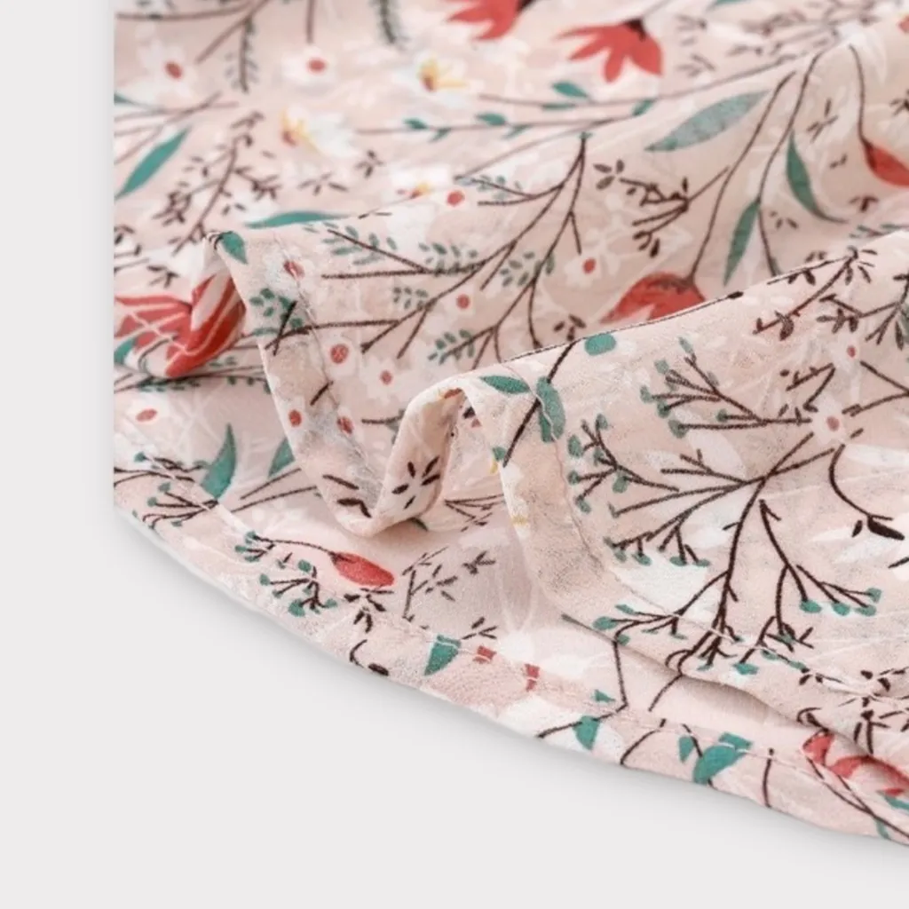 New Allegra K Women's Ruffle Tops Casual V Neck Floral Blouse Pink X-Small - Image 3