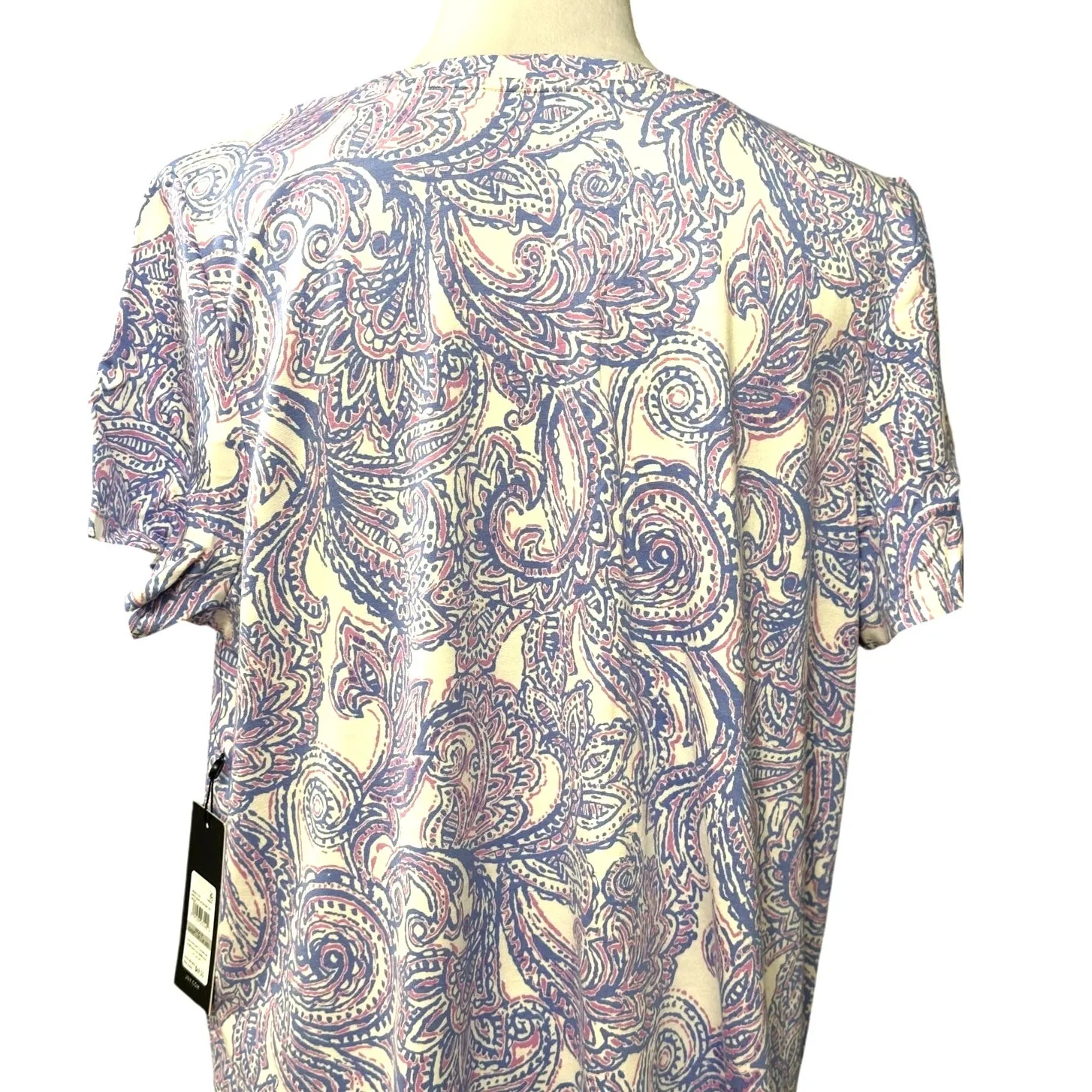 Jones New York Paisley Blouse Short Sleeves Crew Neck Blue Purple Women's 1X NWT - Image 6