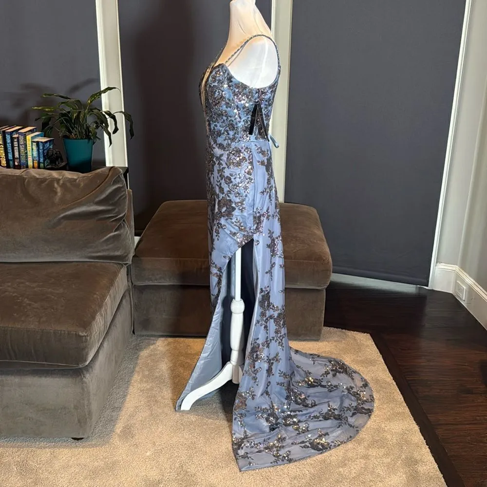Women’s Blue Mermaid Fit Prom Party Dress Sparkly Sequins Lace Up Back Size 4 - Image 7