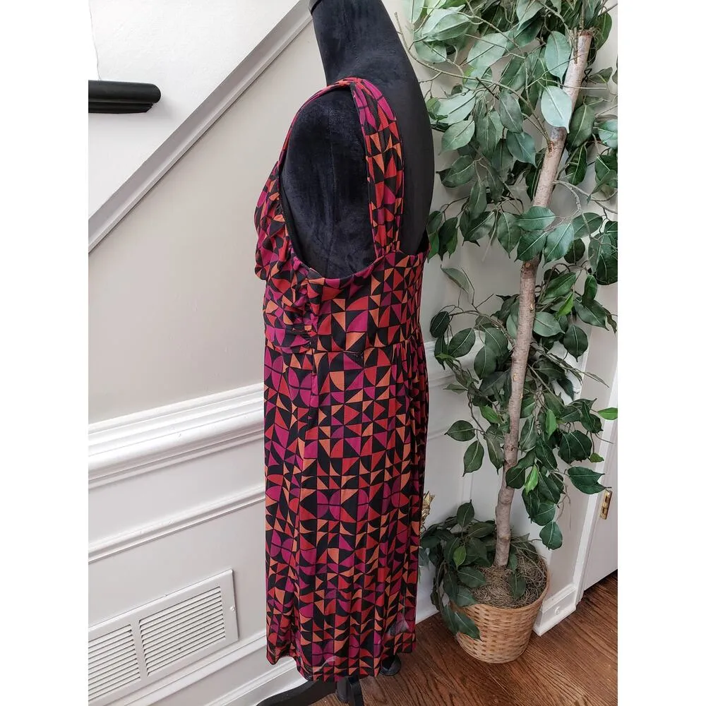 APT.9 Flared Dress Women Large Multi Geometric Print Pleated Skirt Surplice Neck - Image 13