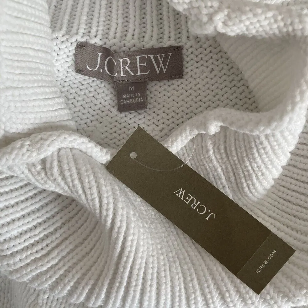 J.Crew  Womens Cotton Knit Long Sleeve Mock Neck Sweater Top White Size Medium - Image 7