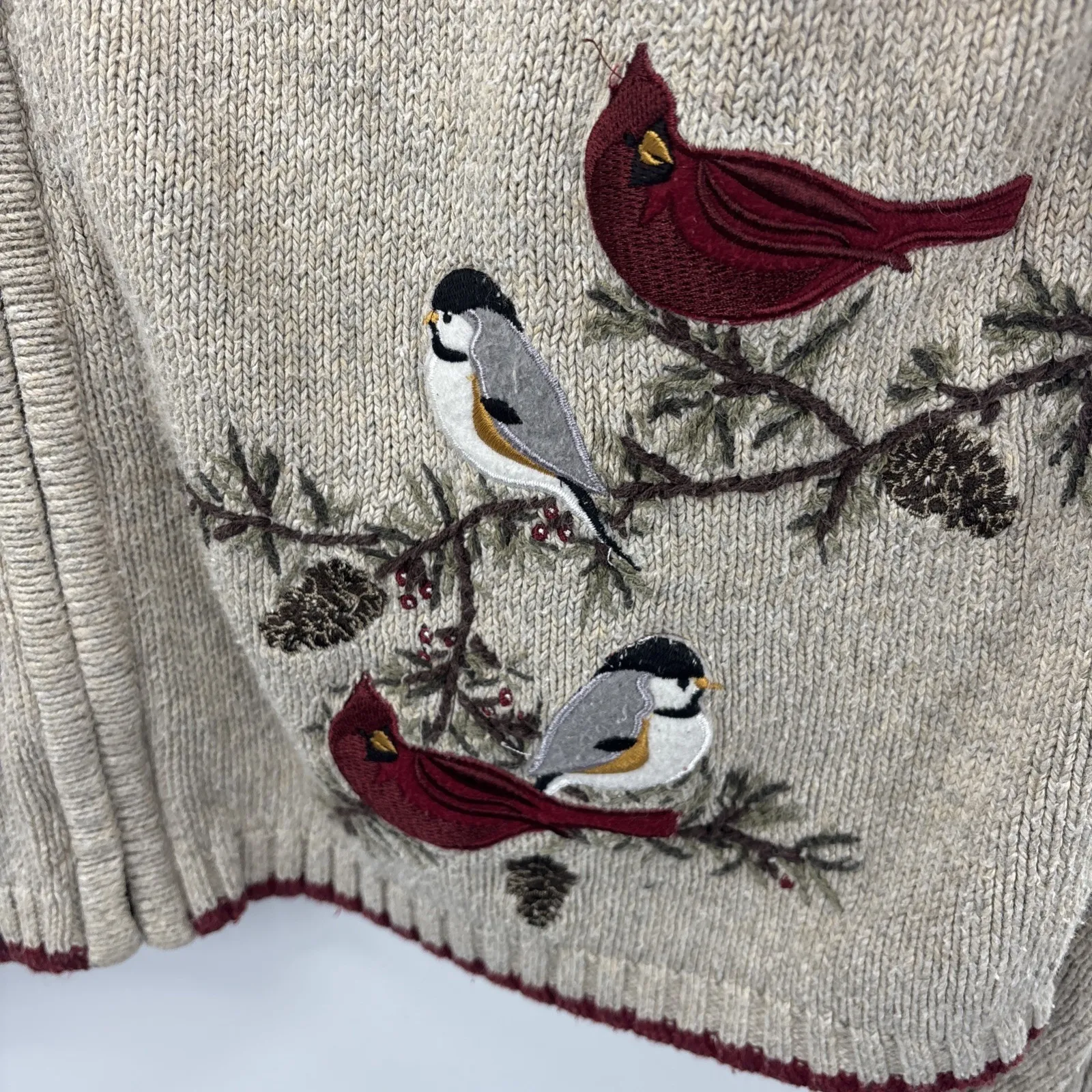 Croft &‎ Barrow Womens Cardigan Sweater Large Full Zip Silk Cardinal Winter Snow - Image 3