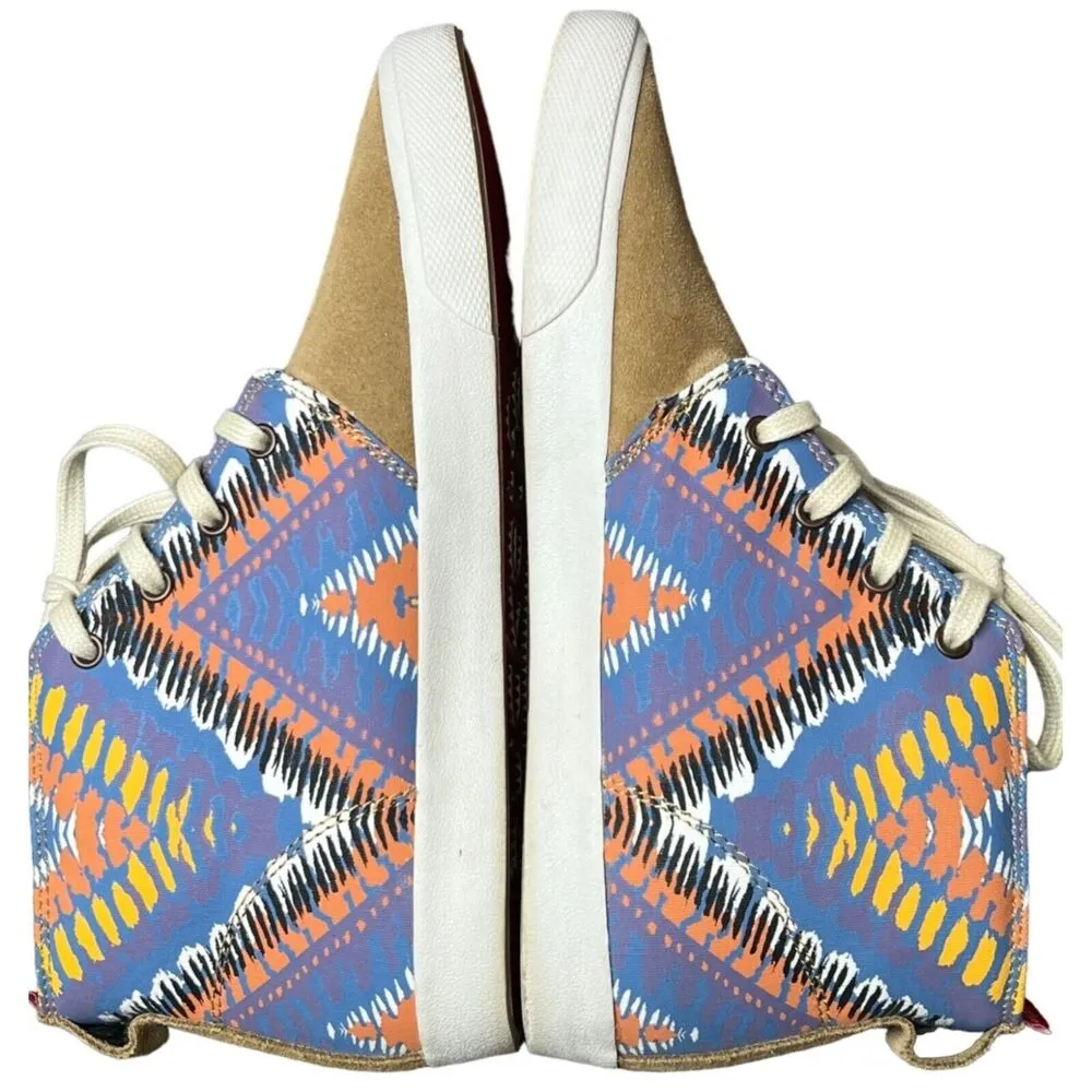 Bucketfeet Sneakers Women 8 Tan Suede Canvas Colorful Chevrons Shoes Tribal Boho Brown - Image 6