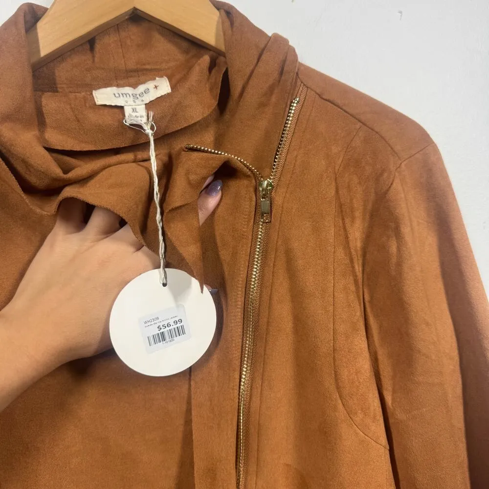 Umgee Jacket Women XL Brown Suede Zip Up Moto NWT Fall Light Weight Coat Blazer - Image 8