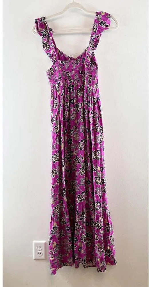 LOFT Hibiscus Floral Ruffle Midi Halter Dress Purple 2 - Image 9