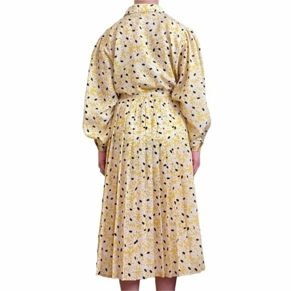 Vintage  London Yellow Floral 2-Piece Blouson Midi Dress - Image 3