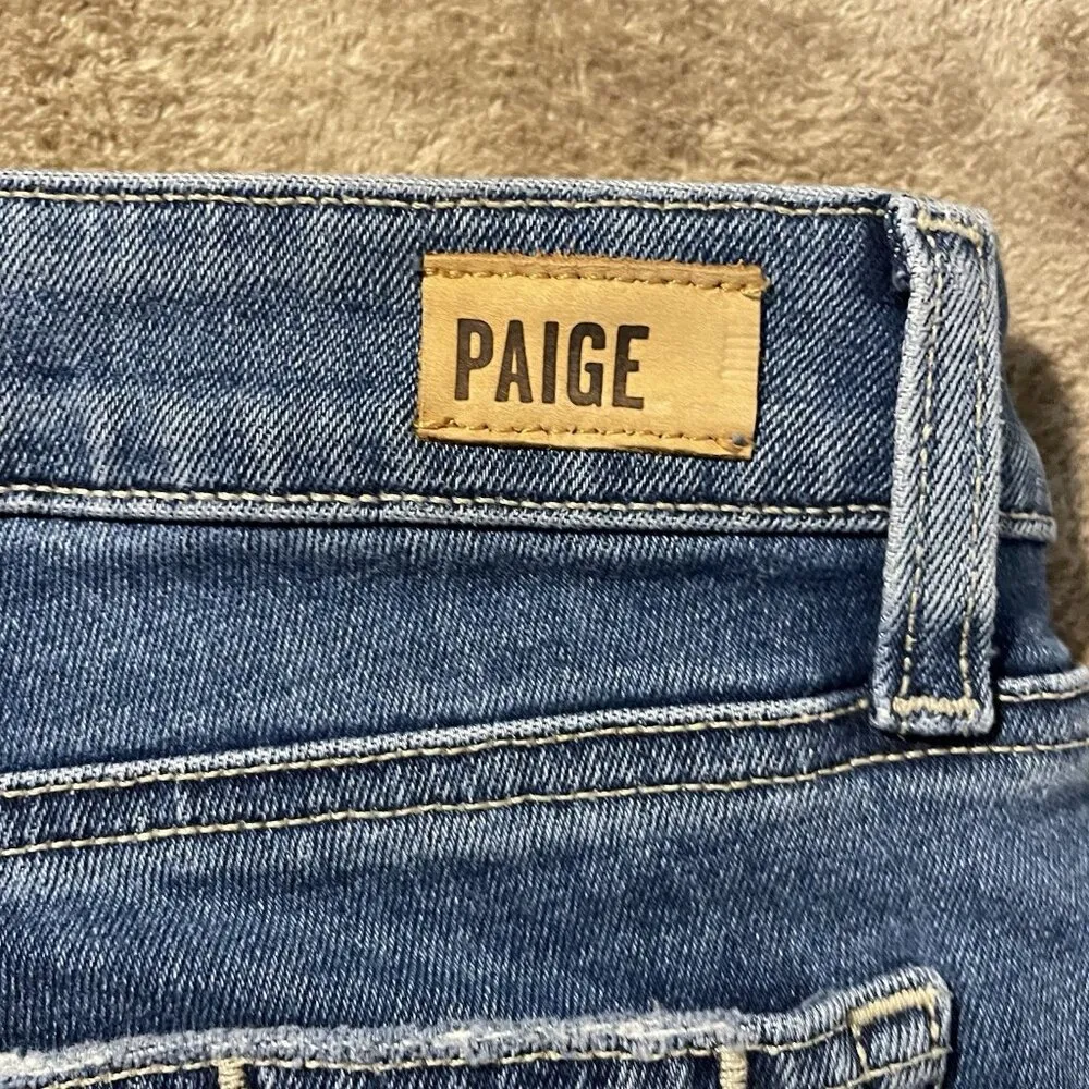 Paige Jeans Womens 25 Brigitte Straight Leg Raw Hem Mid Rise Pants Blue Med Wash - Image 3