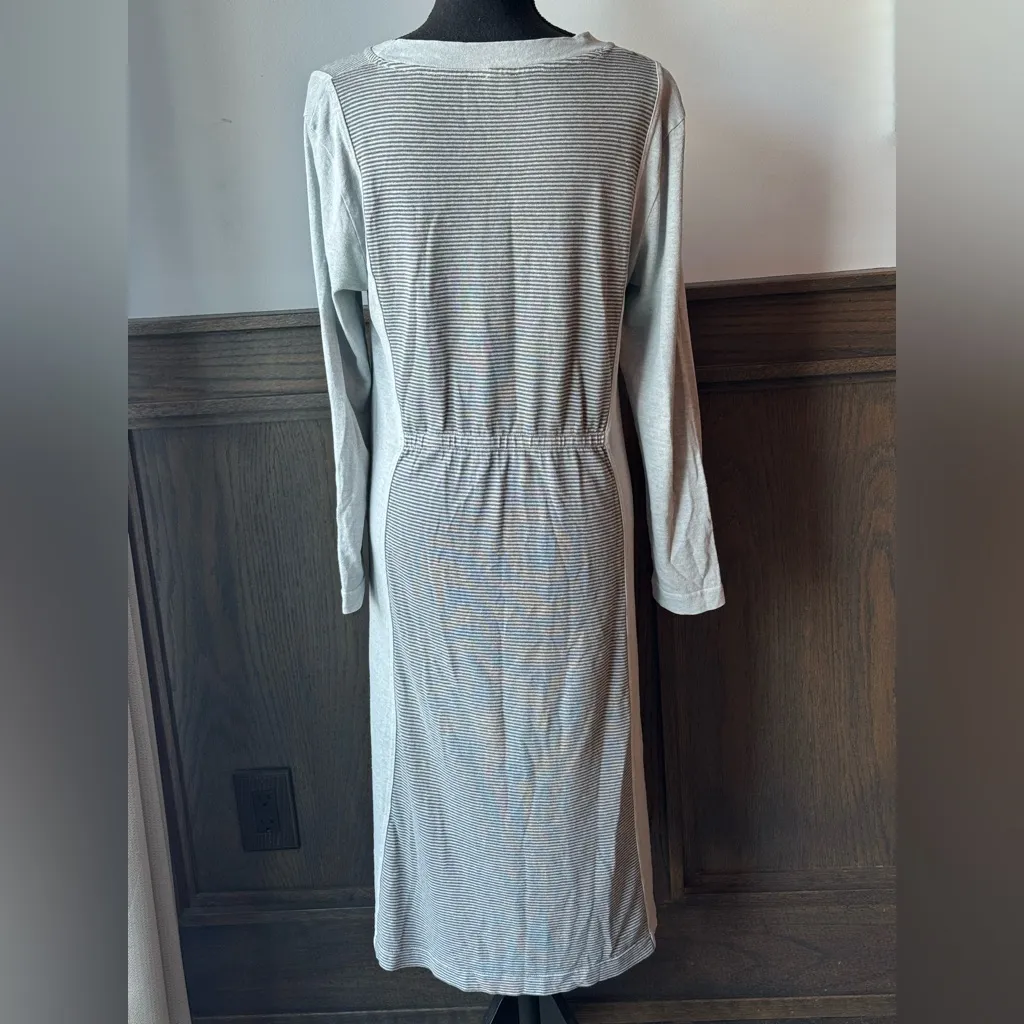 Poetry Striped Hemp Organic cotton blend Light Gray Long Sleeve Dress 8 - Image 4