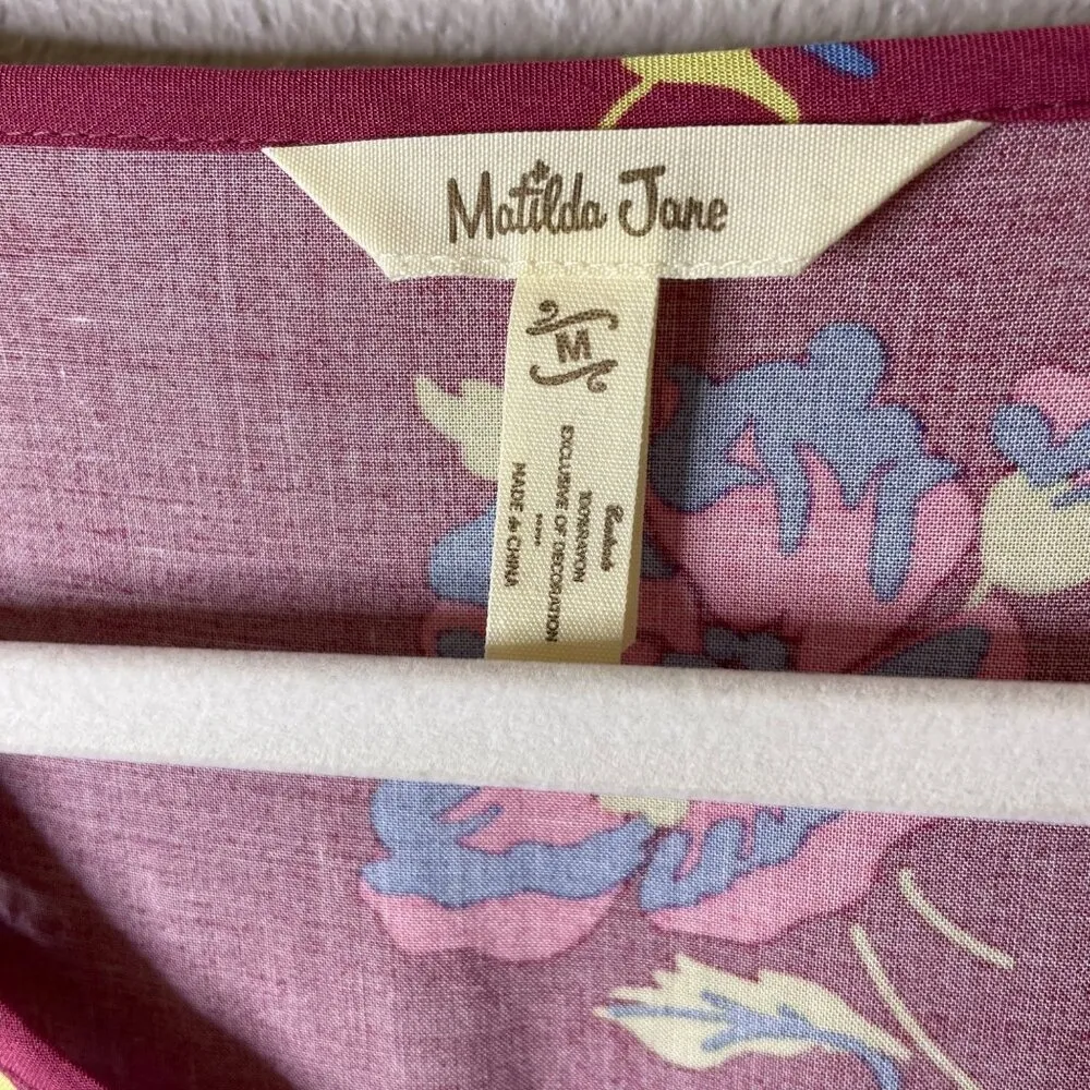 Matilda Jane Art Class Floral Keyhole Tie Dress Size Medium Short Sleeve Pink - Image 5