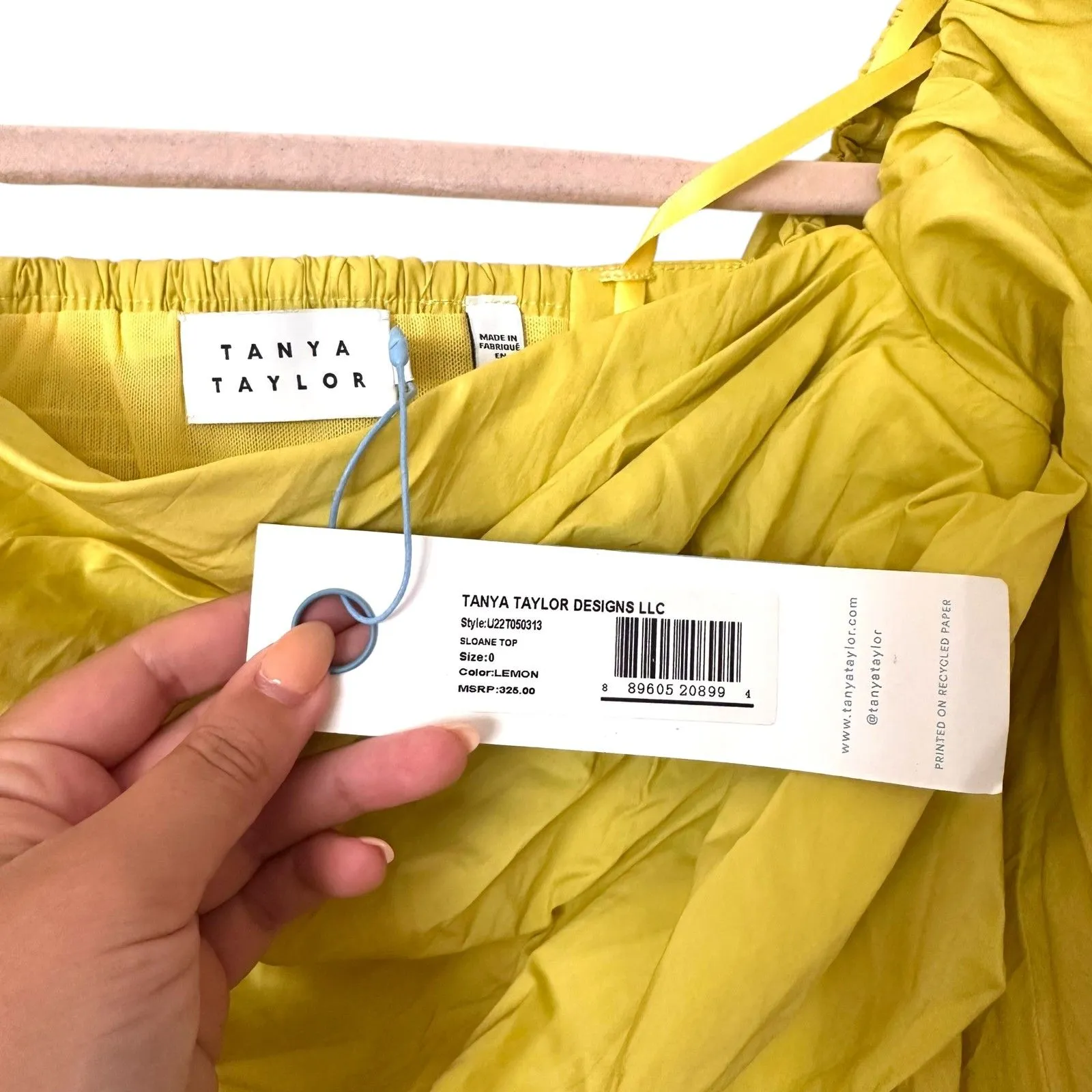 TANYA TAYLOR Sloane Off Shoulder Cropped Blouse‎ Yellow NWT Sz 0 - Image 5