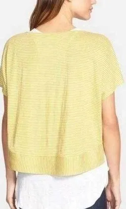 Eileen Fisher Yellow Ochre Organic Linen Jersey Skinny Stripes Boxy Top XL NEW - Image 2