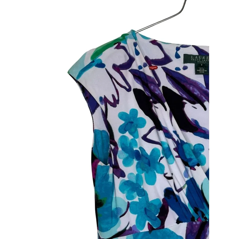 Lauren Ralph Lauren Women's Dress‎ Floral Cap Sleeve V-neckline Jersey Sheath 2 - Image 3