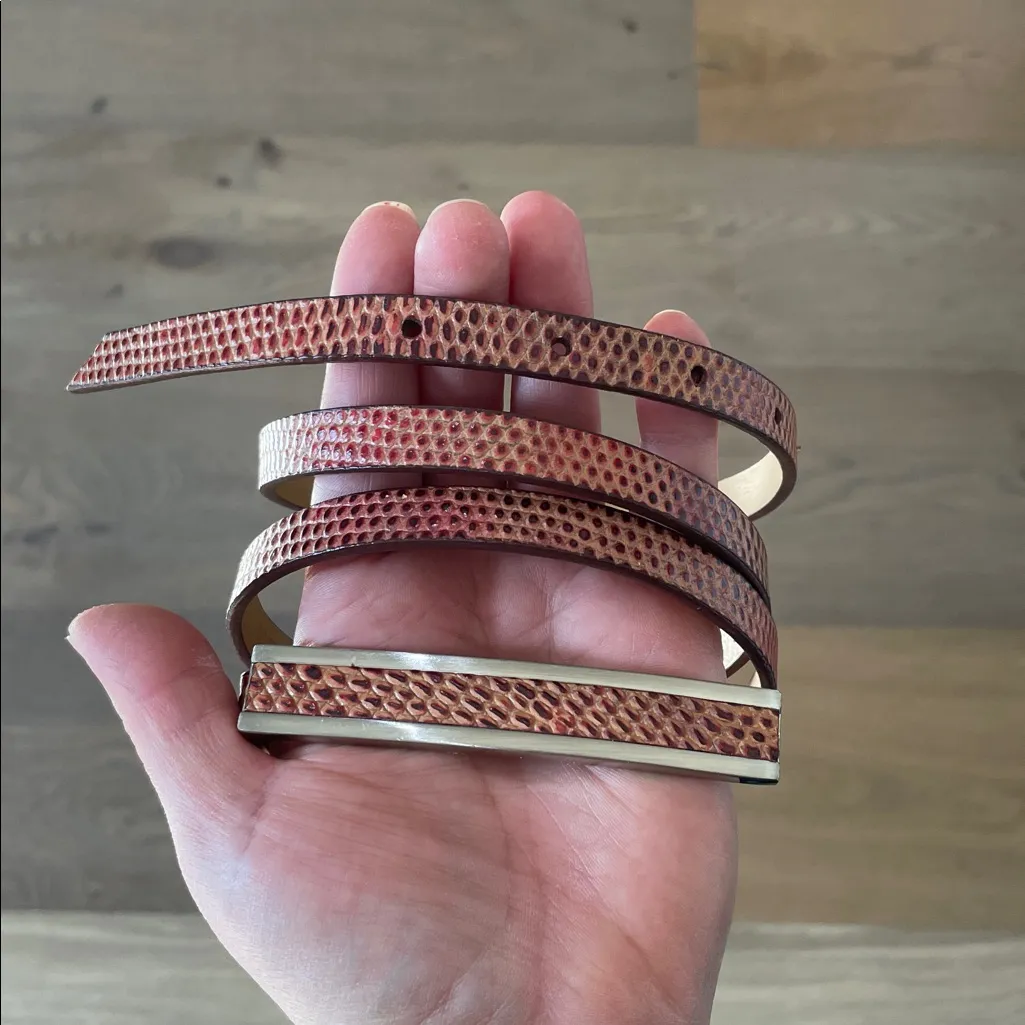 Ann Taylor Reptile Snake Print Red Skinny Belt Womens Large Genuine Leather - Image 4
