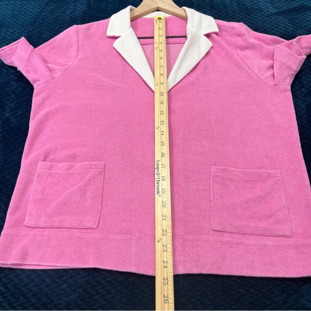 KULE Pink Terry Cotton Blend Snap Front Relaxed Fit Short Sleeve Polo Top Size S - Image 16