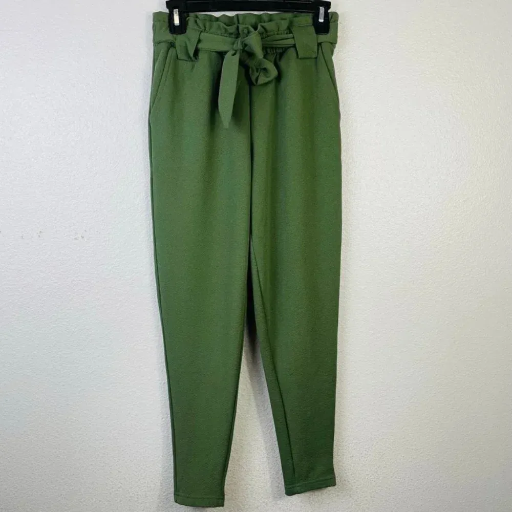 PINK‎ DOT Olive Green Paper Bag Pants Size Small - Image 6