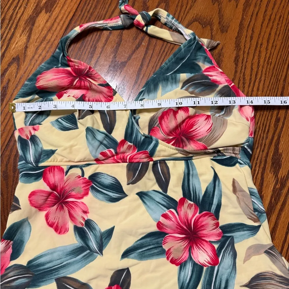 Halter Tankini Top Floral Tropical Print Yellow Red Green Size 10 - Image 5
