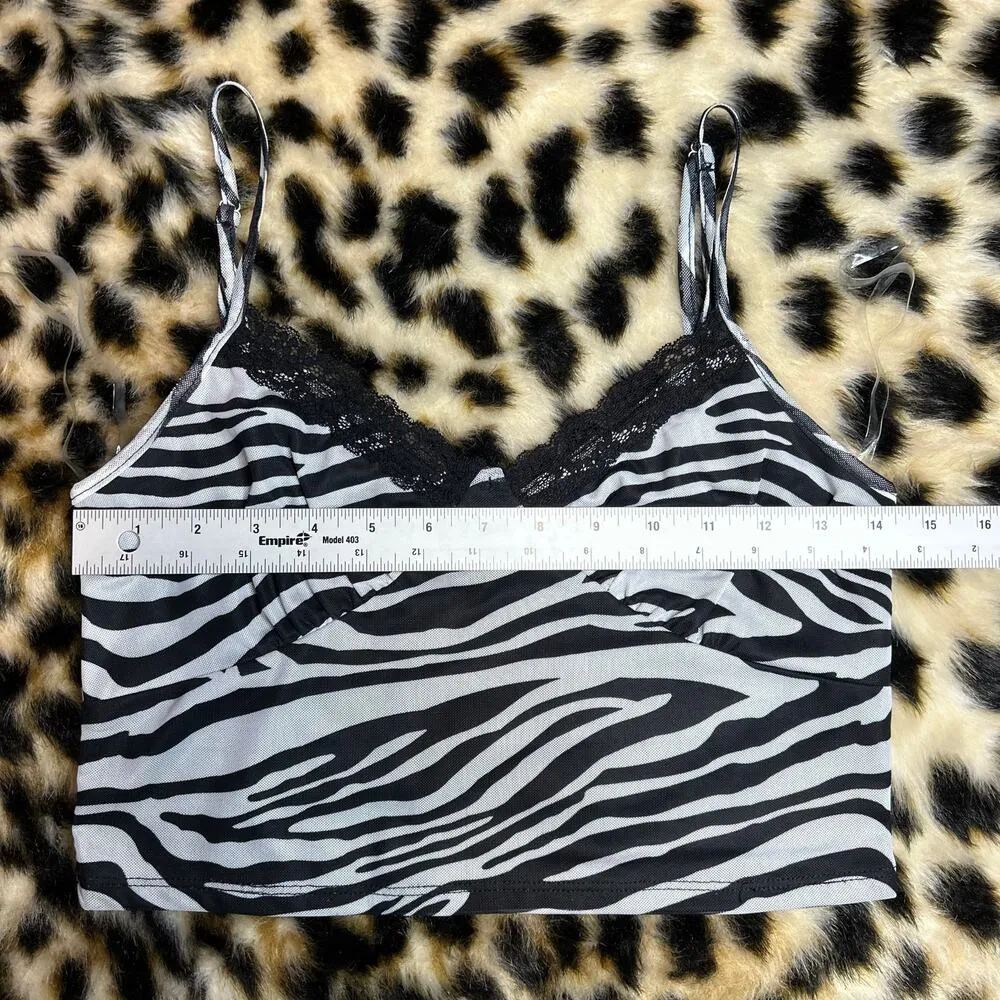 Full Tilt  Zebra Print Mesh Lace Trim Cami L - Image 3