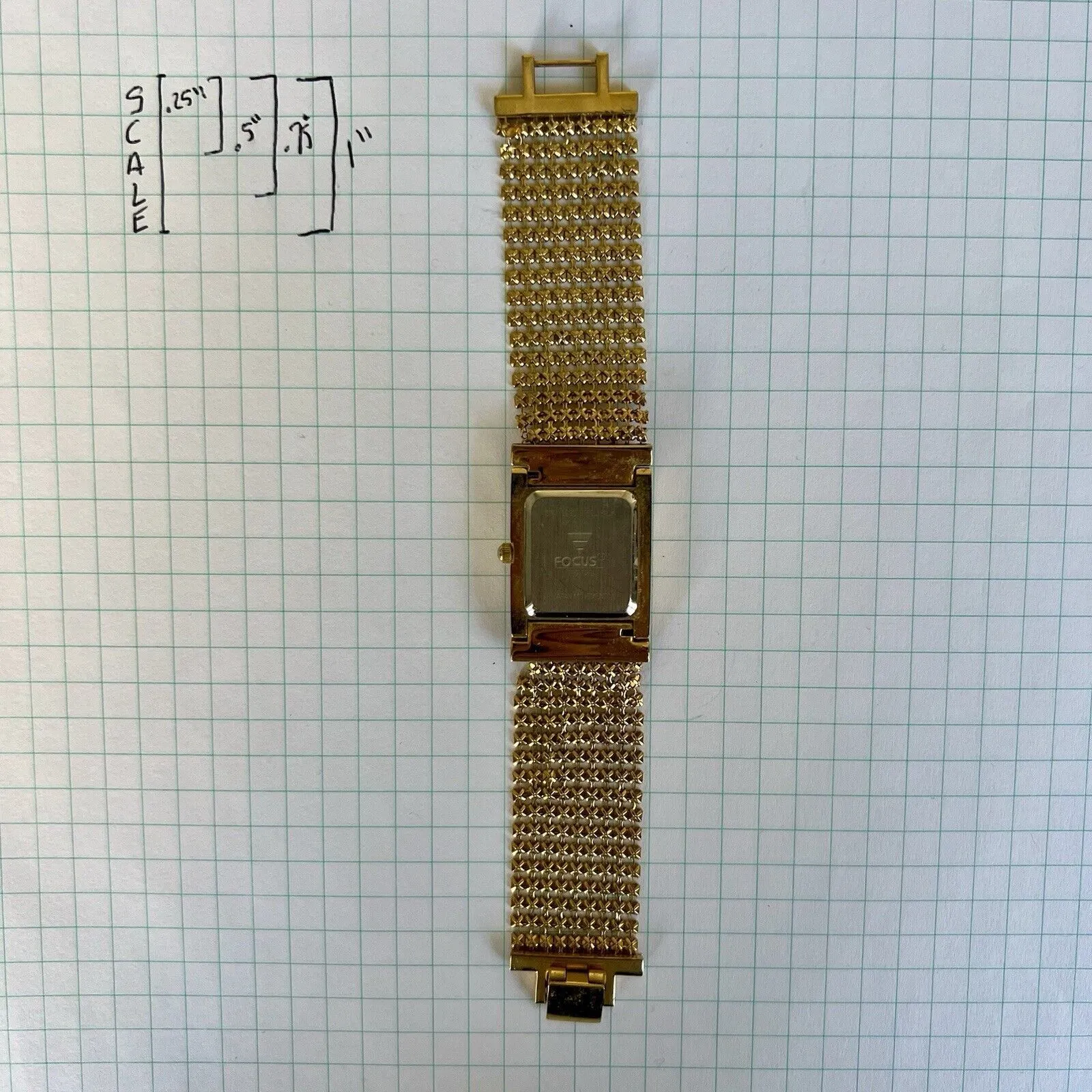 Vintage Mesh Band Gold Tone Watch Bracelet with Foldover Clasp Rectangular Face - Image 5