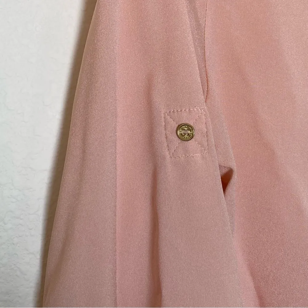 Calvin Klein Blouse Blush Pink Top Gold Zip Medium Office - Image 8