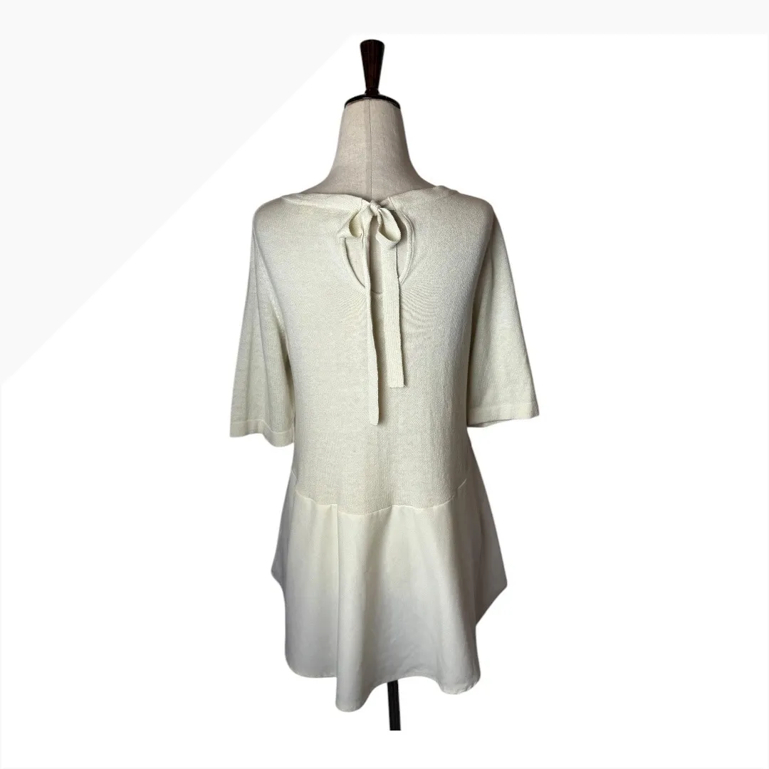 Moth Anthropologie Sweater Women Small Ivory Knit Peplum Tie Back‎ Short Sleeve - Image 3
