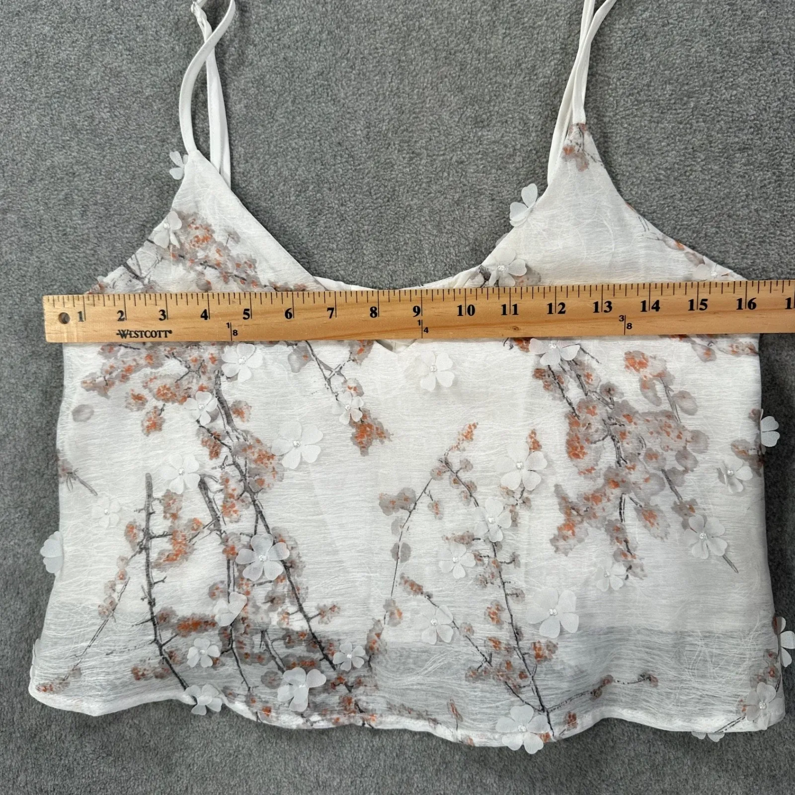 Cloud Ten Floral Embellished Camisole Tank Top Women's Small Cropped White - Image 4