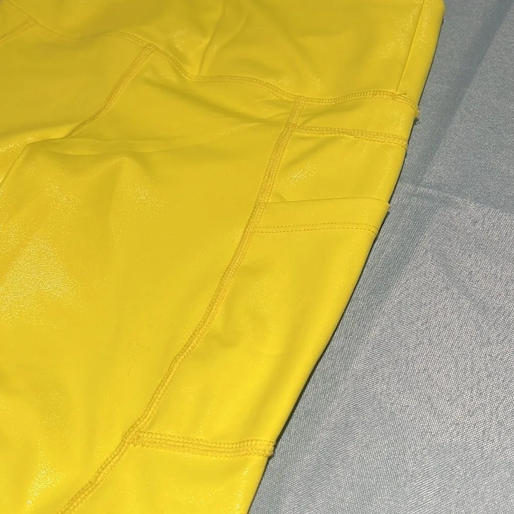 ZYIA Active Neon Yellow Metallic Light N Tight High Rise Pocket Leggings C34 - Image 6