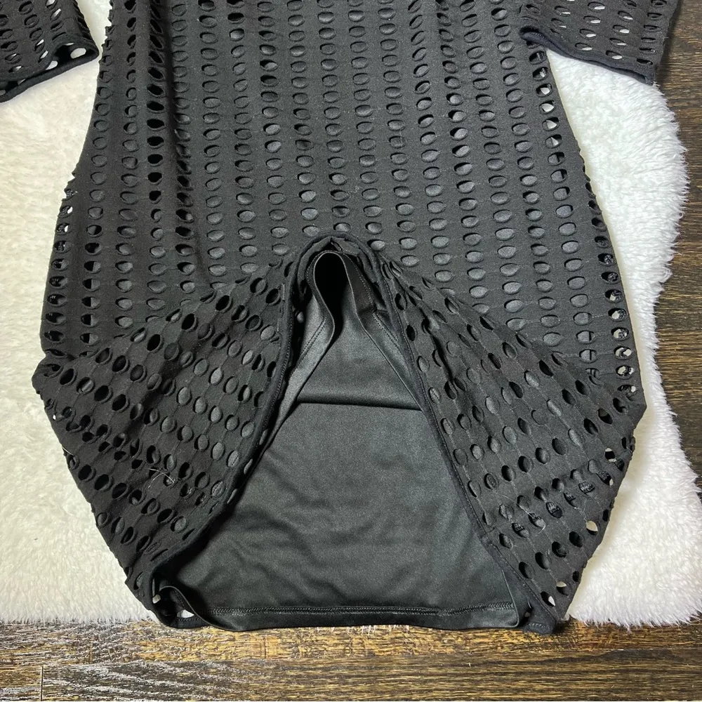 Express Black Fish Net Perforated 3/4 Sleeve Dress - Image 5