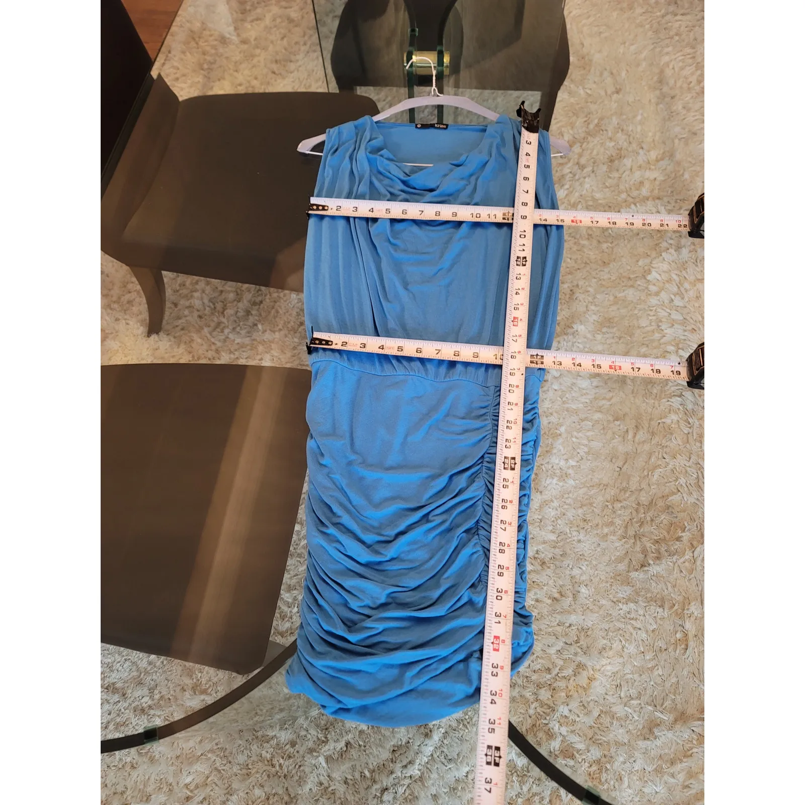 Krisa Ruched Bodycon Dress Womens XS Blue Cowl Neck Sleeveless Stretch Party - Image 14