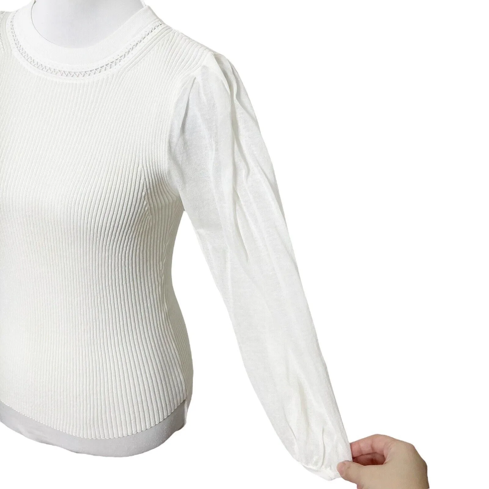 Jonathan Simkhai Veronica Ribbed Puff Sleeve Sweater White Size XS Feminine Knit - Image 8