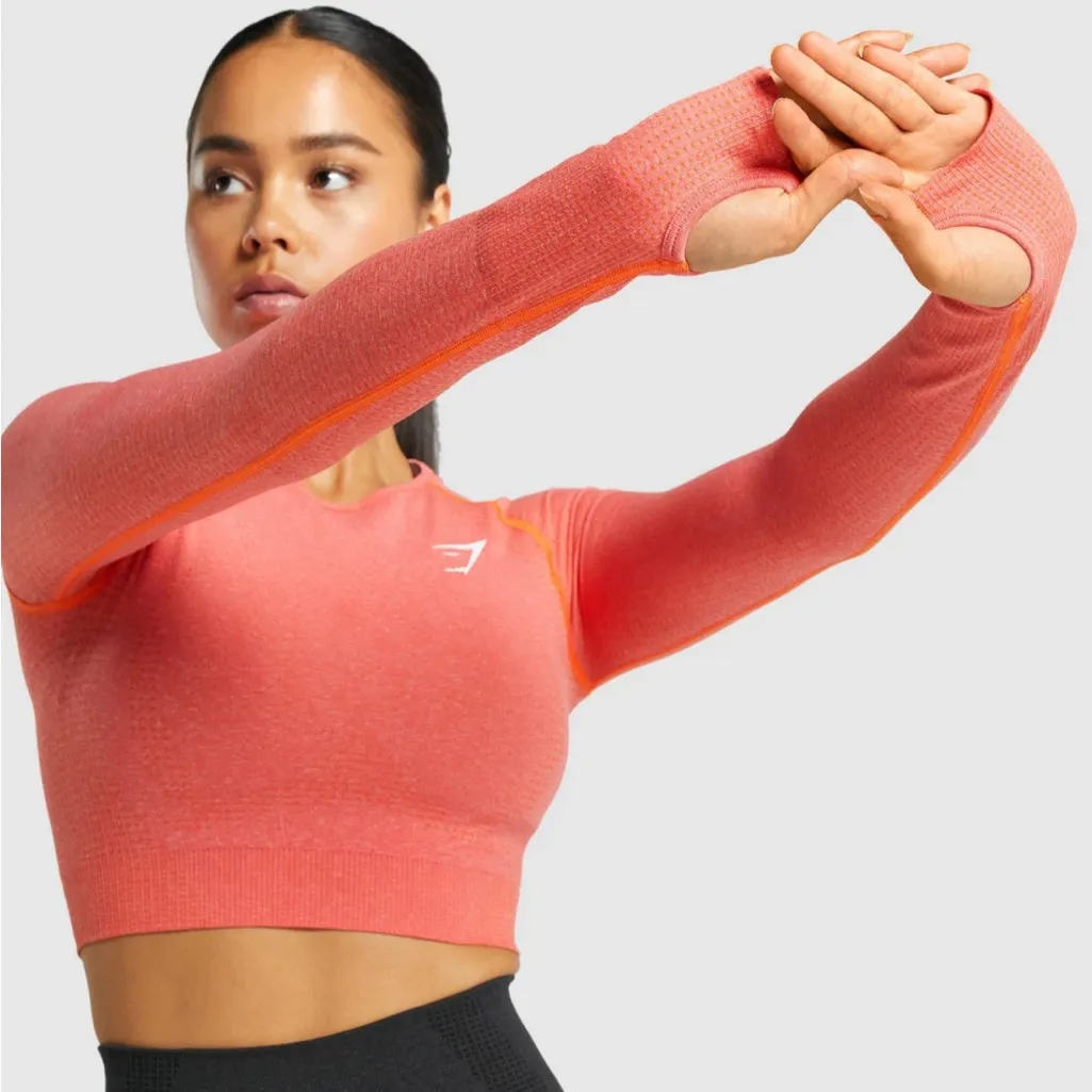 Gymshark Vital Seamless 2.0 Long Sleeve Crop Top in Orange Marl - Image 5
