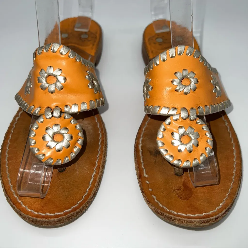 Jack Rogers Orange and Silver Leather Sandals - Image 2