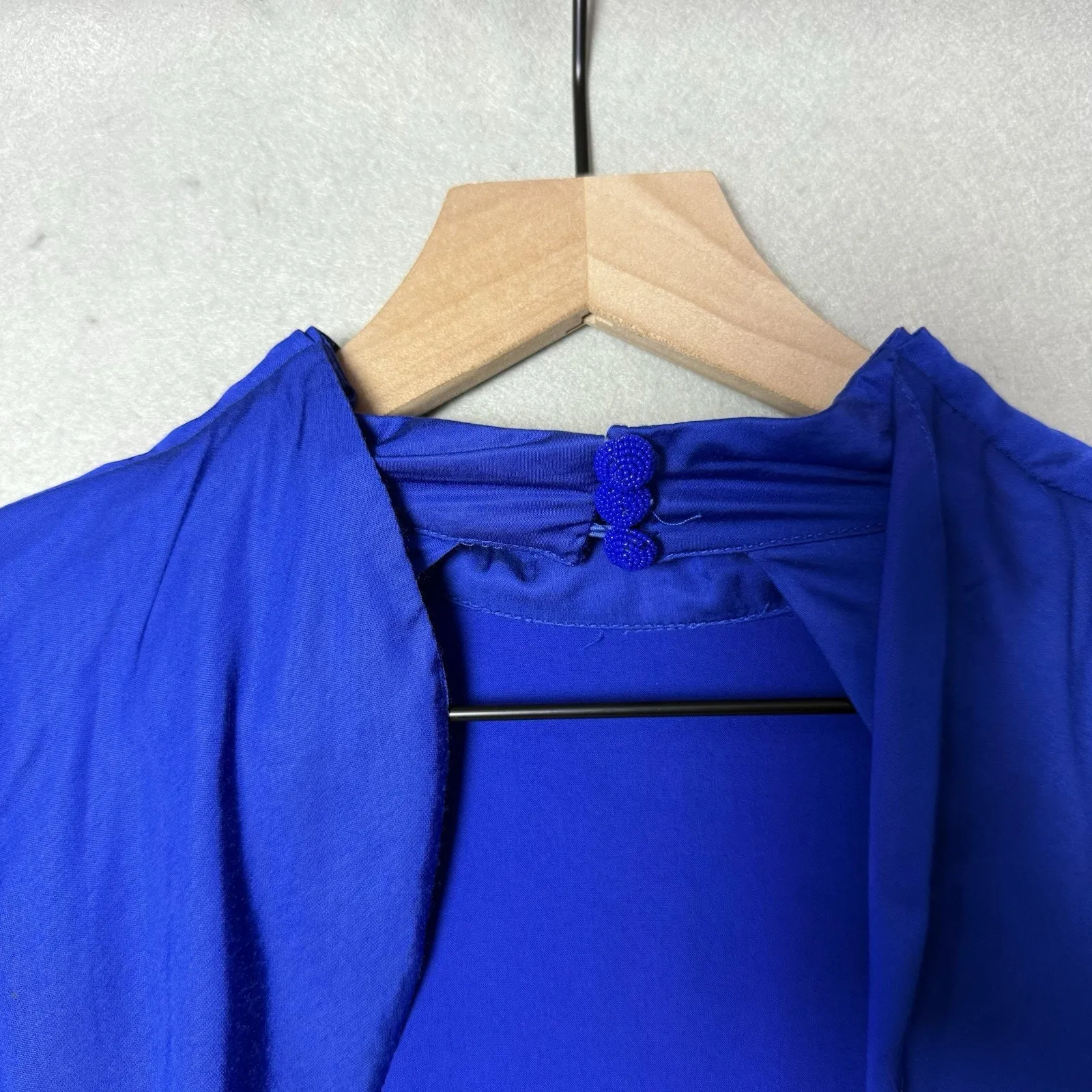 Farm Rio Mini Dress Bright Blue Open Back Ruffled Long Sleeve Women’s M - Image 9