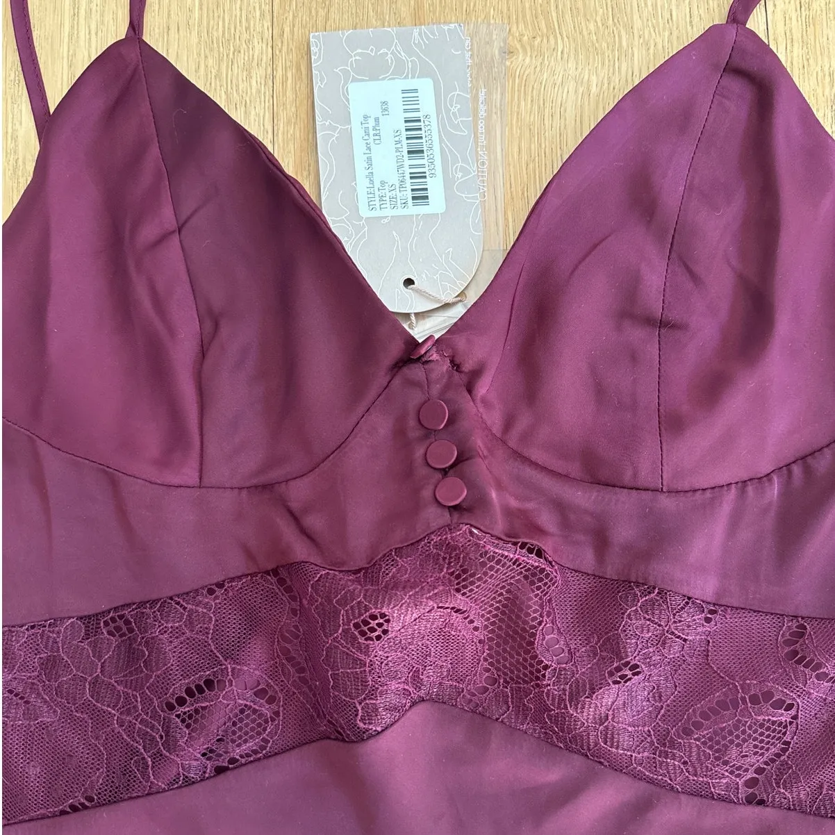 Meshki Top Satin Cami Lace Trim Luella XS Purple - Image 2