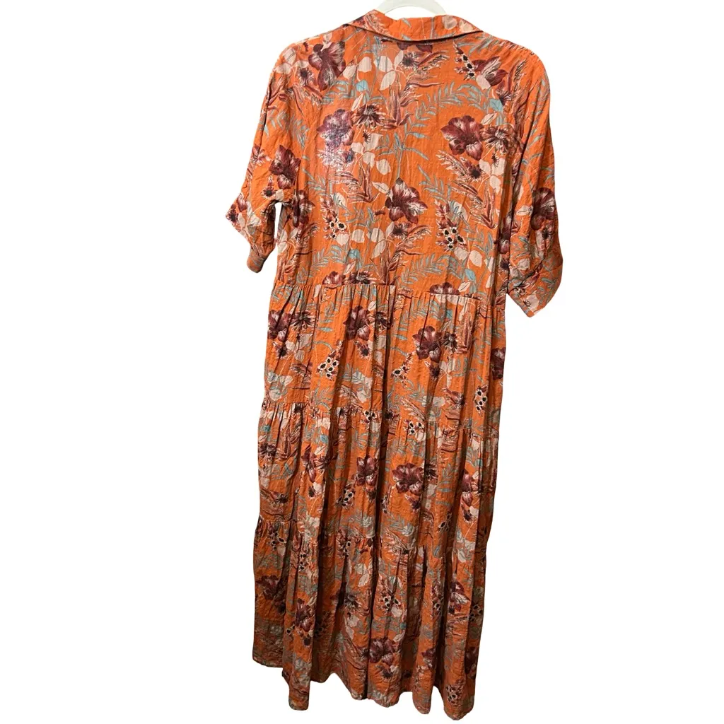 Natural Life Rebecca Midi Dress | Orange Tropical Floral | Size M | Pockets! - Image 6