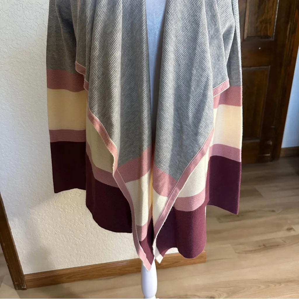 Market & Spruce Medium Celesta Color Block Stripe Waterfall Cardigan Open - Image 3