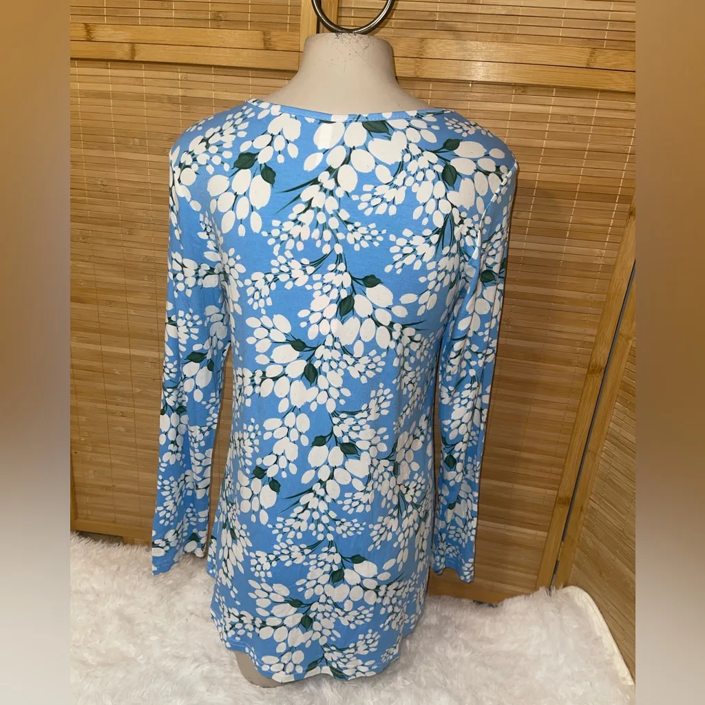 Bishuige blue lace floral long sleeve blouse feminine shirt top NWT medium White - Image 3